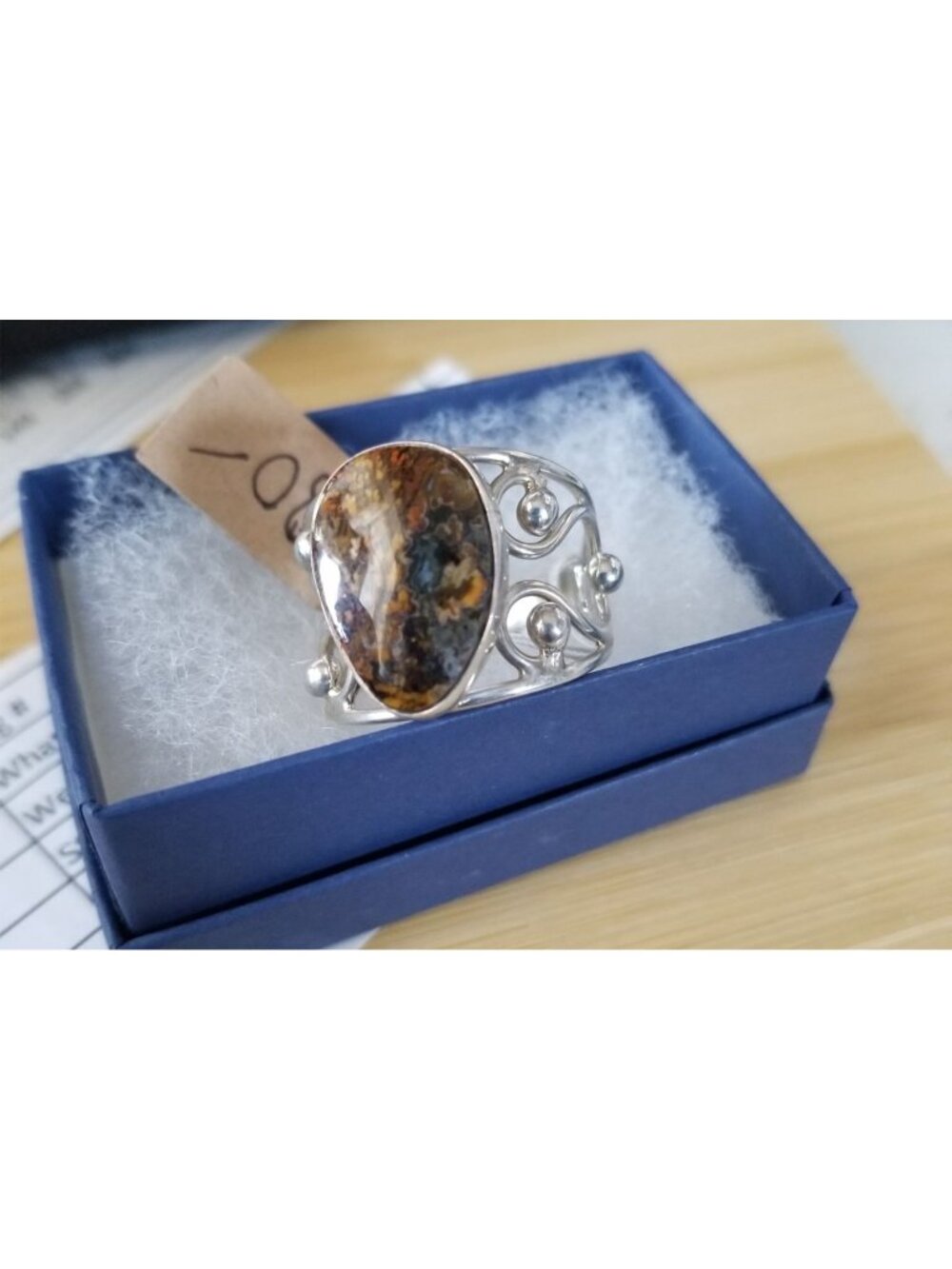 Ring Poppy Jasper 50 ct 10 Gr Size 13 1/2 10 mm x 20 mm Fran Harr 925 Silver - Picture 9 of 9